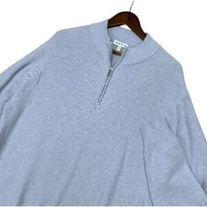 Peter Millar Mens Quarter Zip Sweater Light Blue Pima Cotton Merino Wool XL